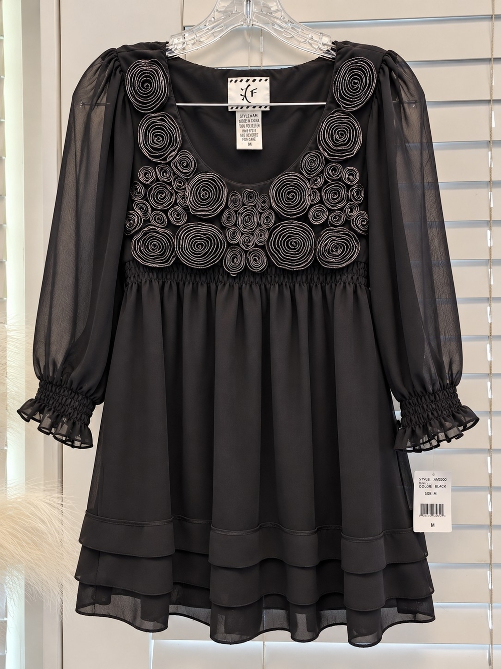 Ice Black Rosette Chiffon Top